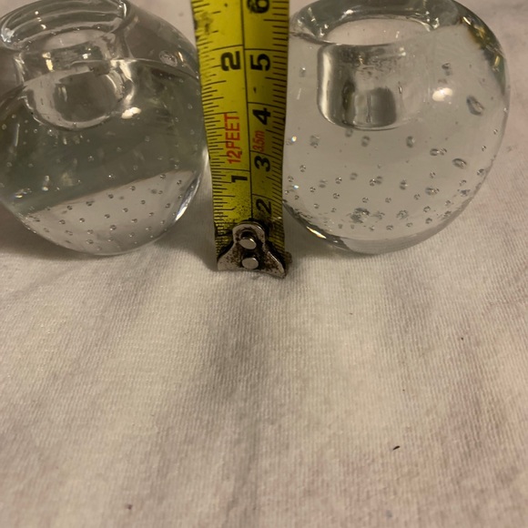 Hand Blown Art Glass Taper Candle Holder Controlled Bubble Bullicante Clear Pair - Picture 3 of 6